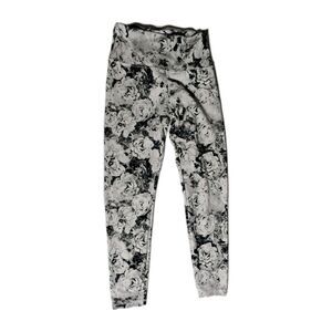 Balance Collection Women's Black &‎ White Rose Floral Print Leggings Size M Yoga